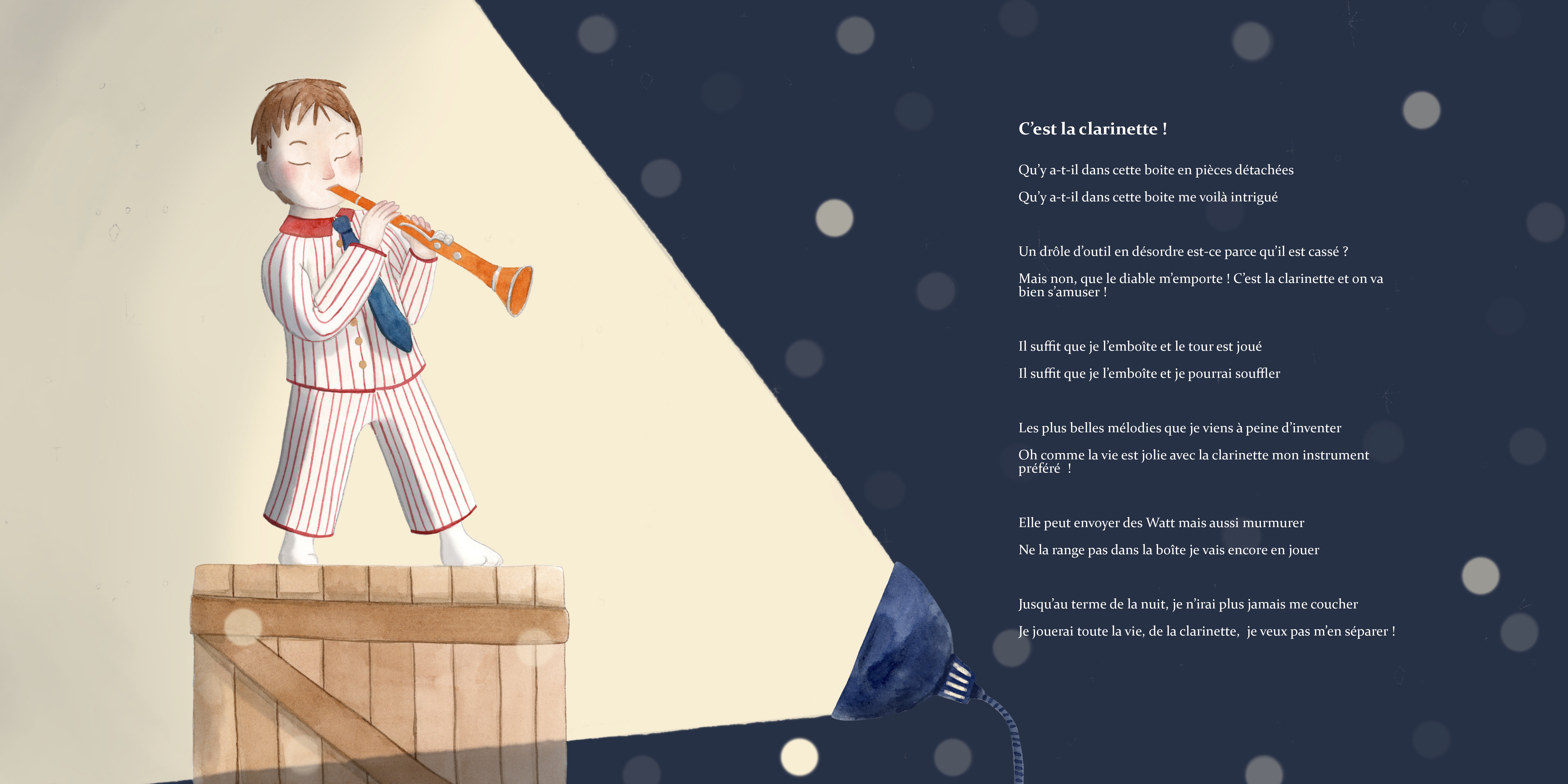 Double-page du Livre Audio Chauffe Marcel ! — C’est la clarinette !