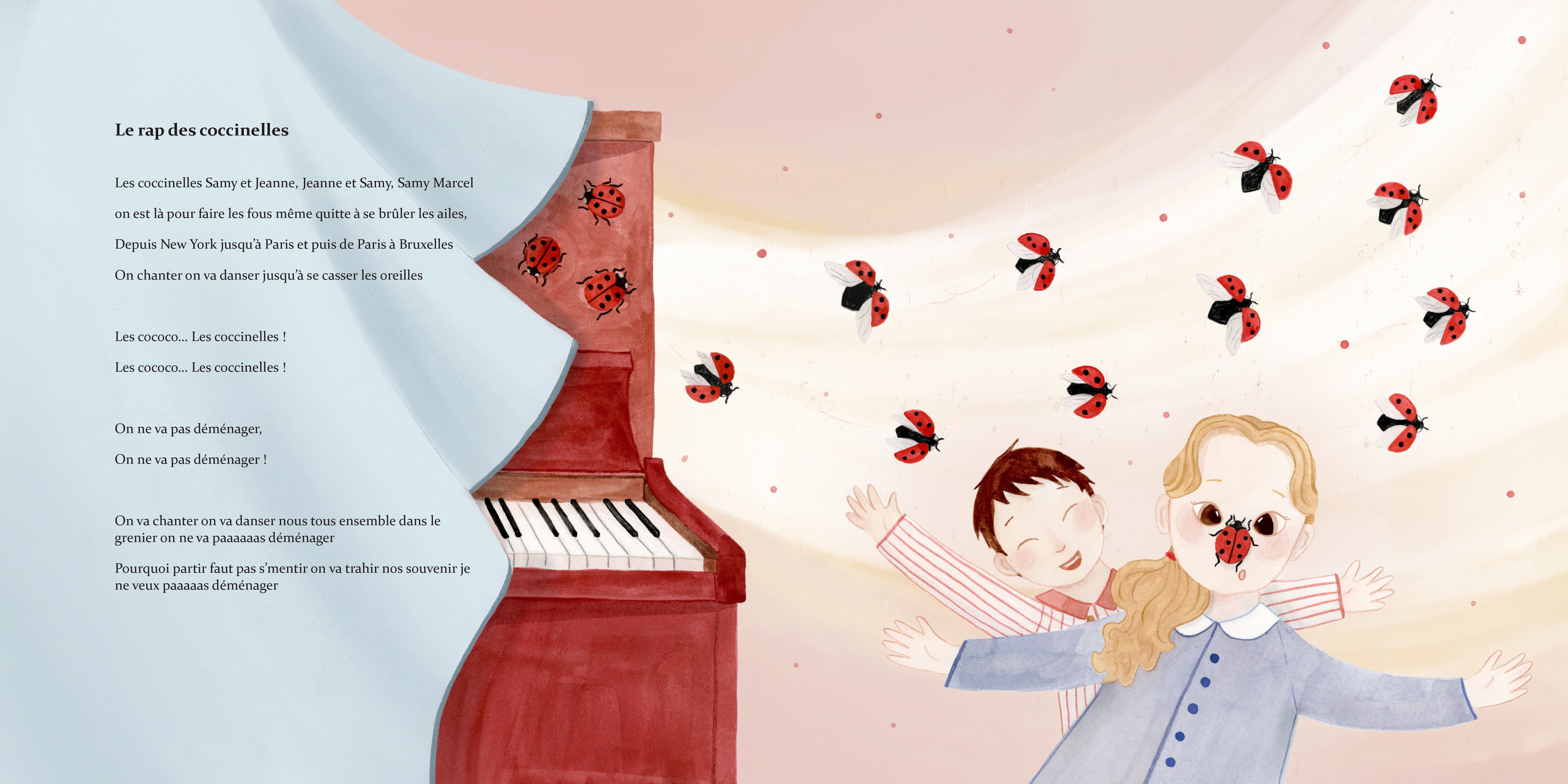 Double-page du Livre Audio Chauffe Marcel ! — Le rap des coccinelles